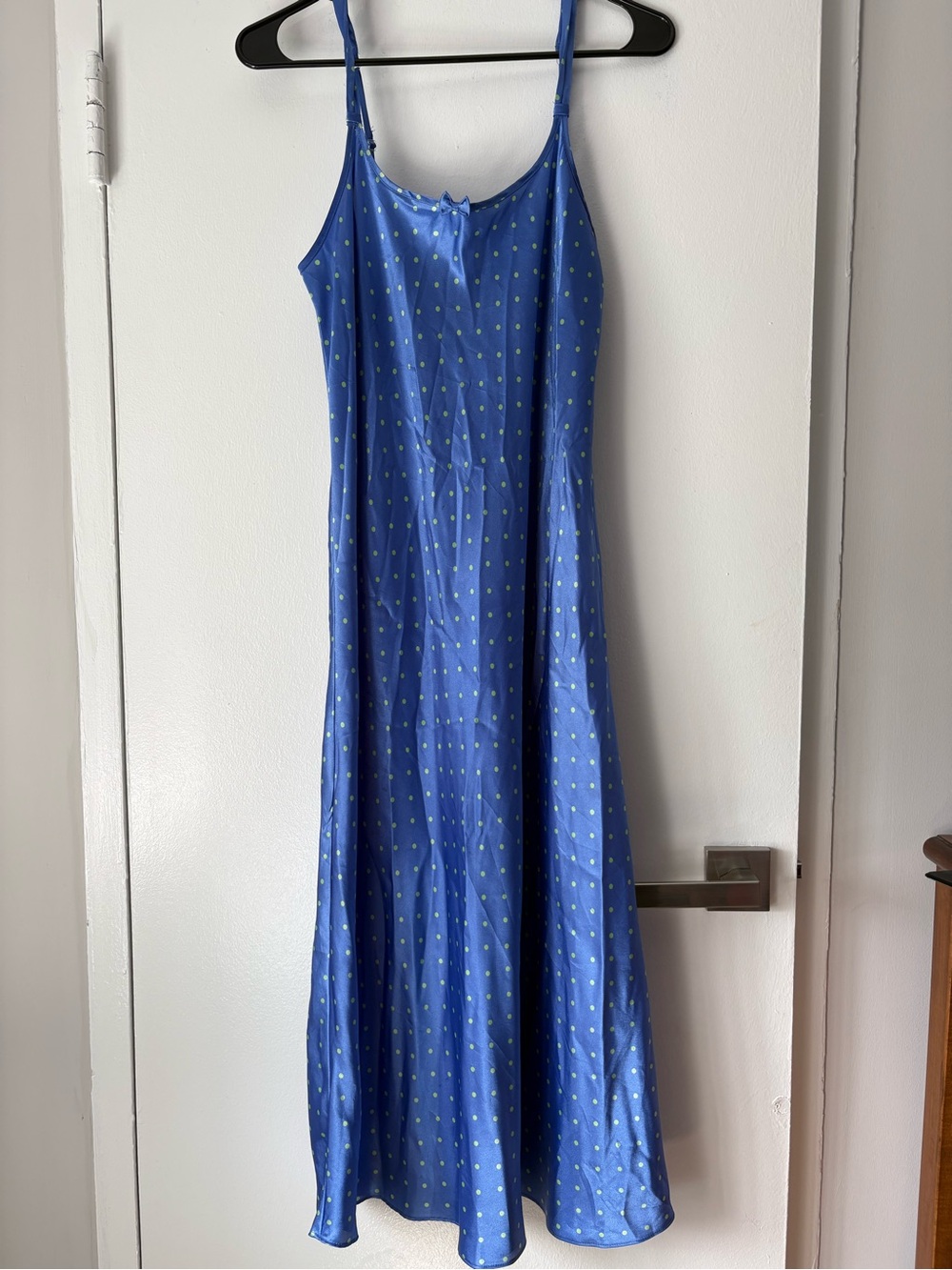 Morgan Taylor Royal Blue Slip Maxi Dress with Lime Dot Print